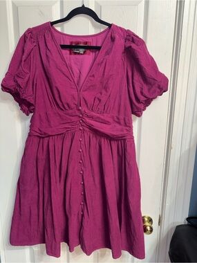 Anthropologie Magenta V-Neck Button-Front Mini Dress